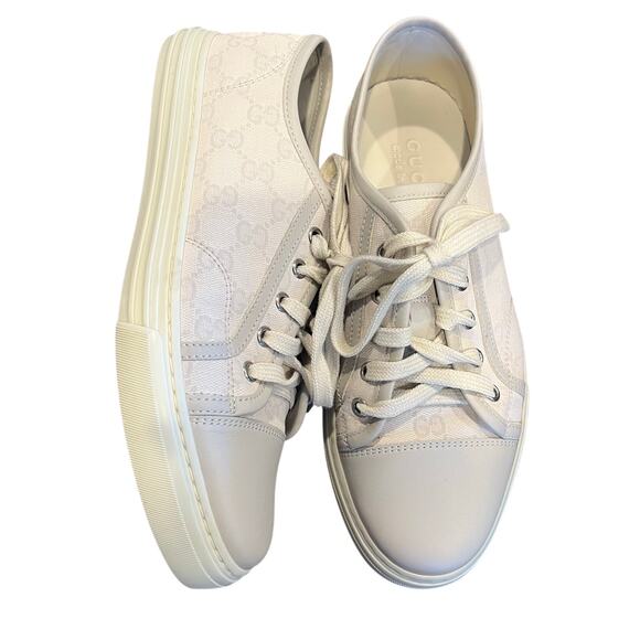 Gucci GG Low Canvas Rubber Sole Cotton Washed White 6.5 Men Women's 8.5 - Picture 1 of 9
